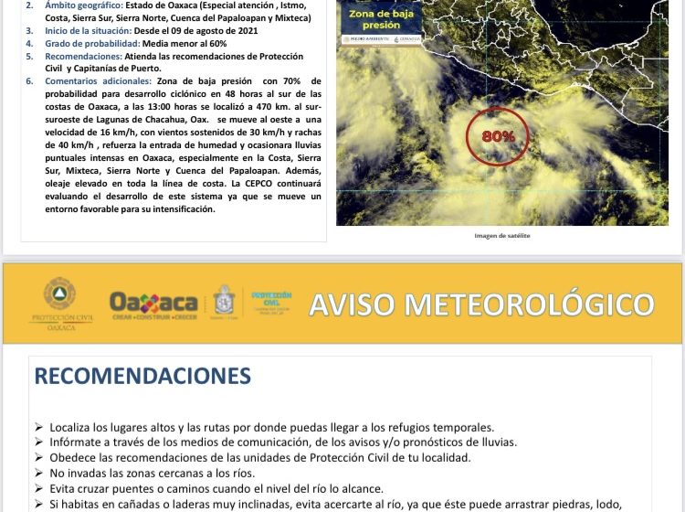  Ante registro de lluvias fuertes en Oaxaca, la CEPCO está en monitoreo constante y emite recomendaciones