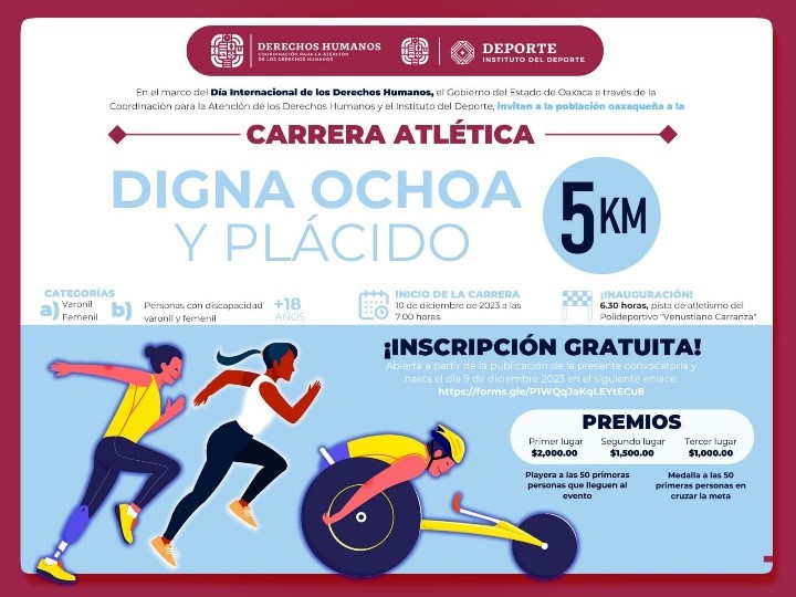  Invitan a participar en carrera atlética Digna Ochoa y Plácido