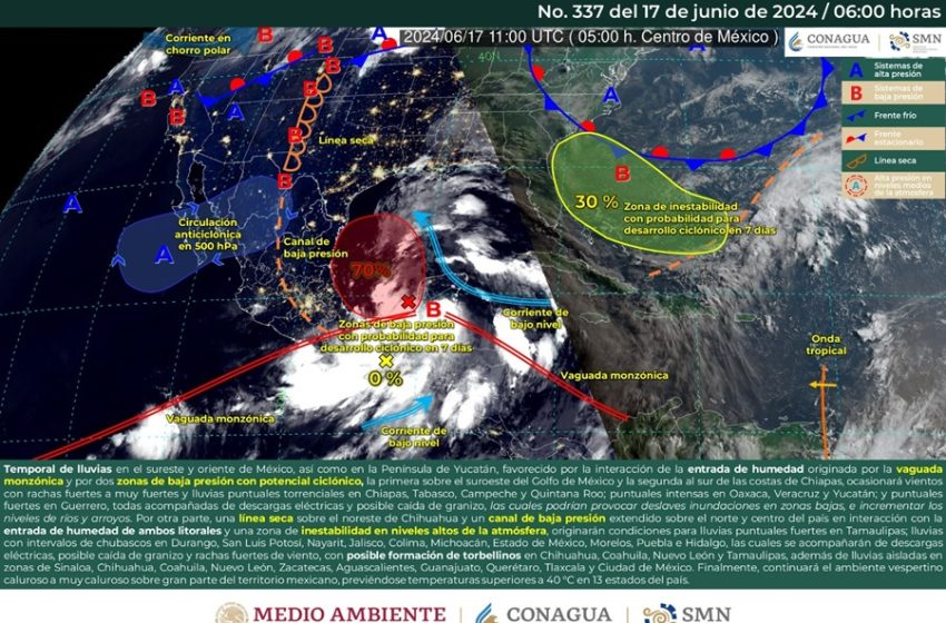  Permanecerá temporal de lluvias en la Costa, Istmo y Sierra Sur