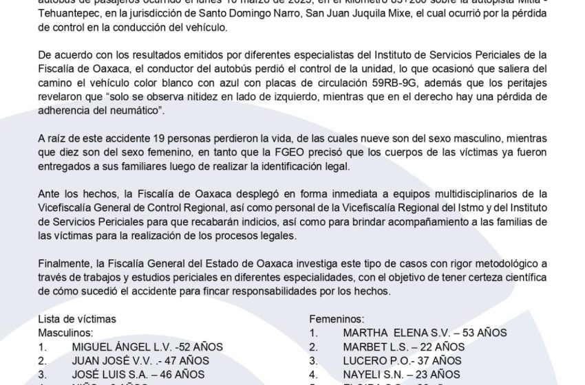  Accidente en carretera Mitla-Tehuantepec: Conductor perdió el control del autobús